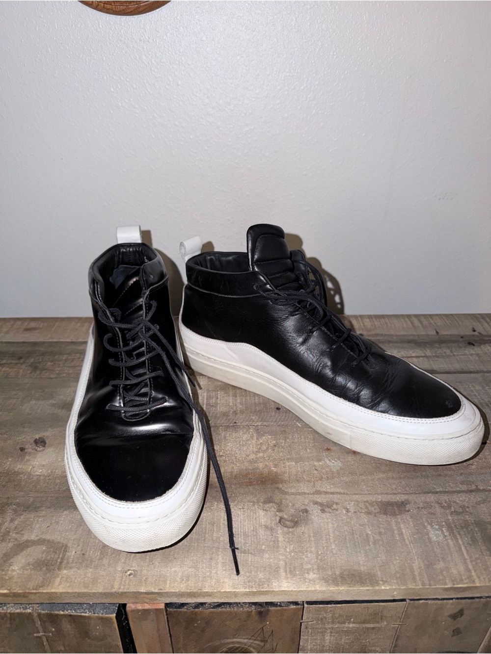 Public School Black Leather High-Top Sneakers with White Platform